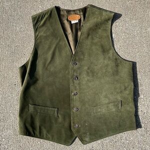 Vintage Golden Bear Leather Suede Vest With Back Strap Made In USA Green